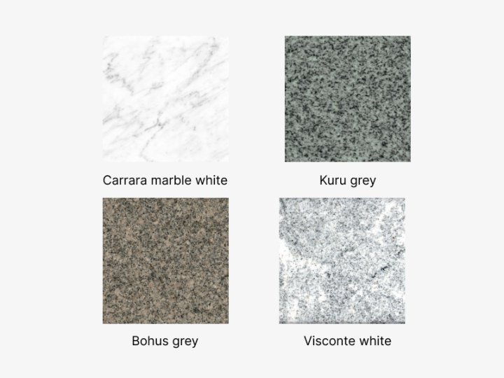 Selection of white and grey shades of Scandinavian granite