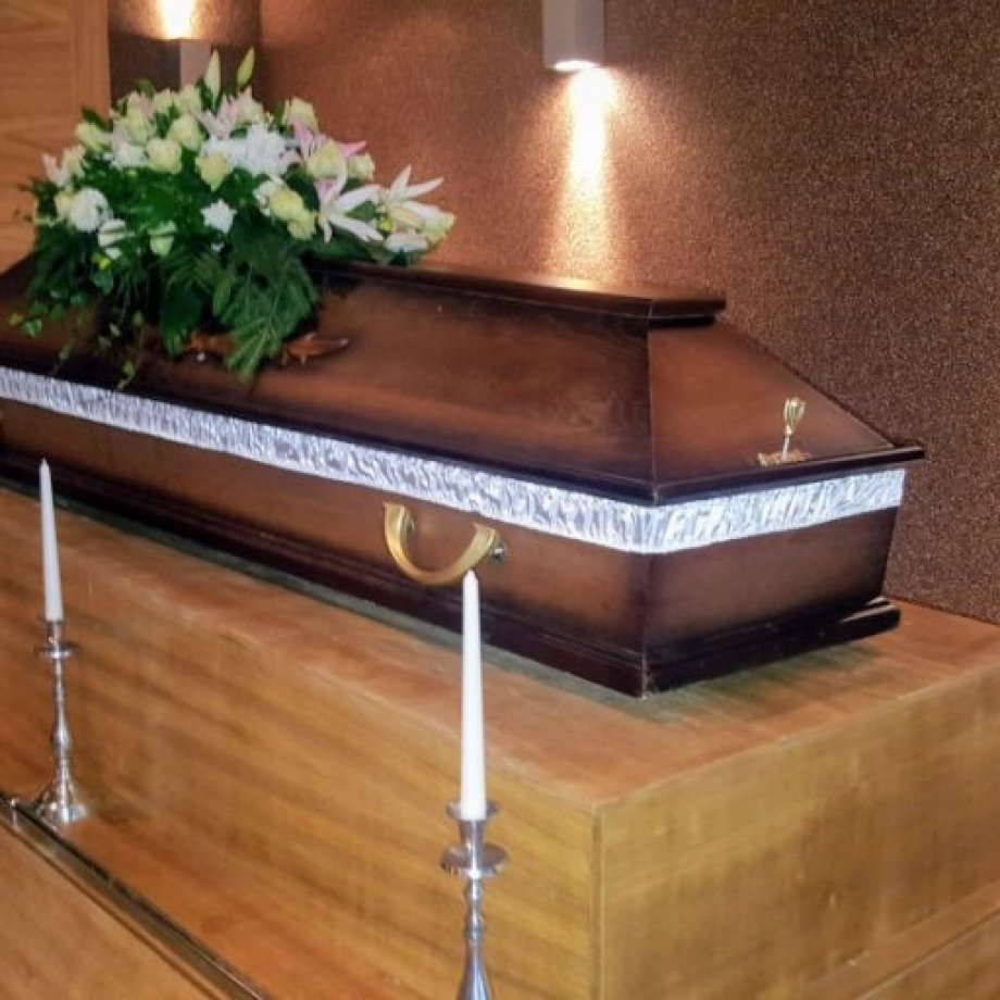 Polished wooden coffin