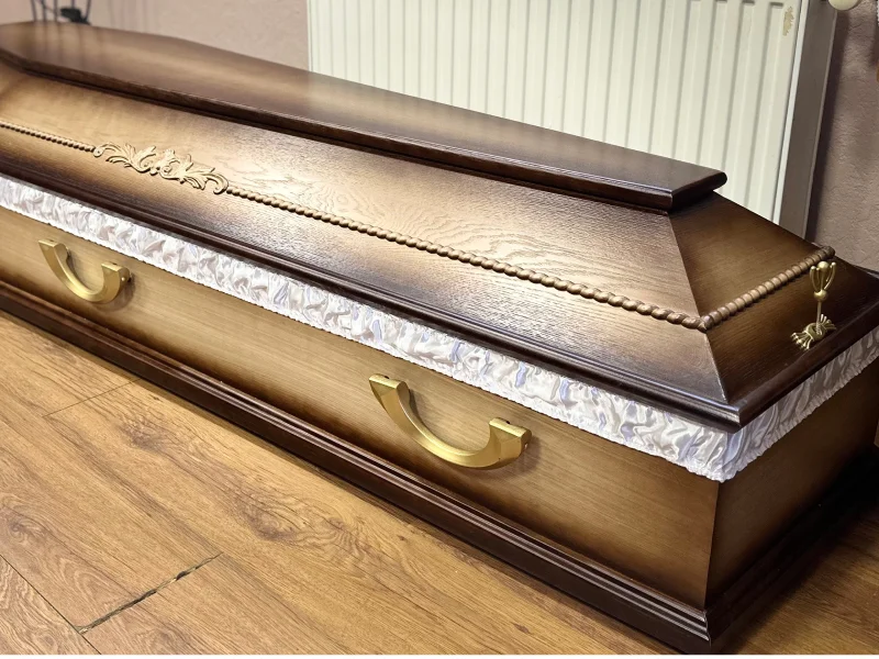 Wooden coffin in light colour