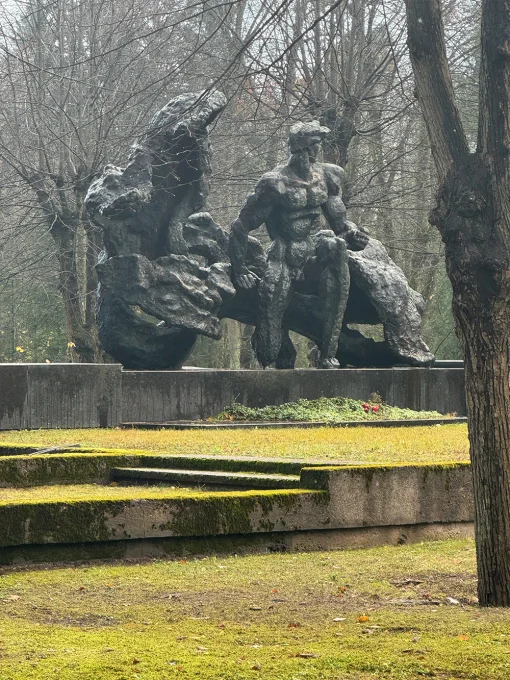 Rakstnieka Viļa Lāča piemineklis Rīgas Meža kapos